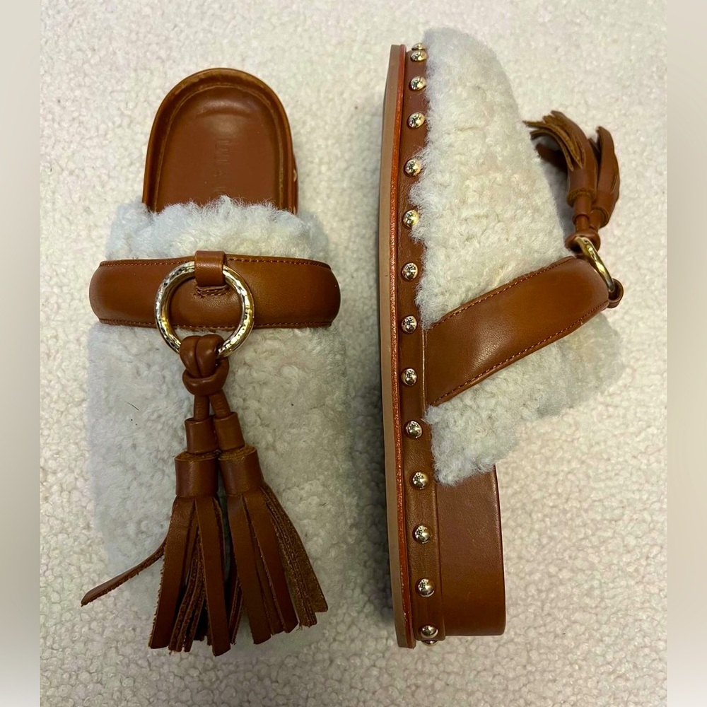 ULLA JOHNSON Ruby Shearling Slides. Size 37
